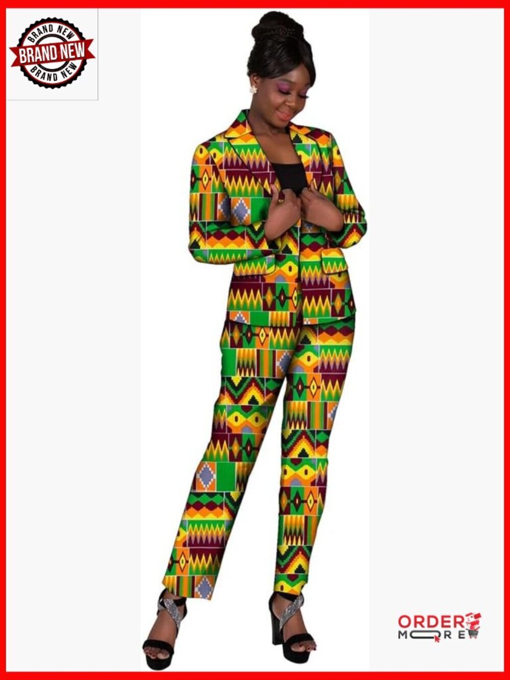 African Print Pant Set Blazer Coat Slim Fit Formal Office Wear